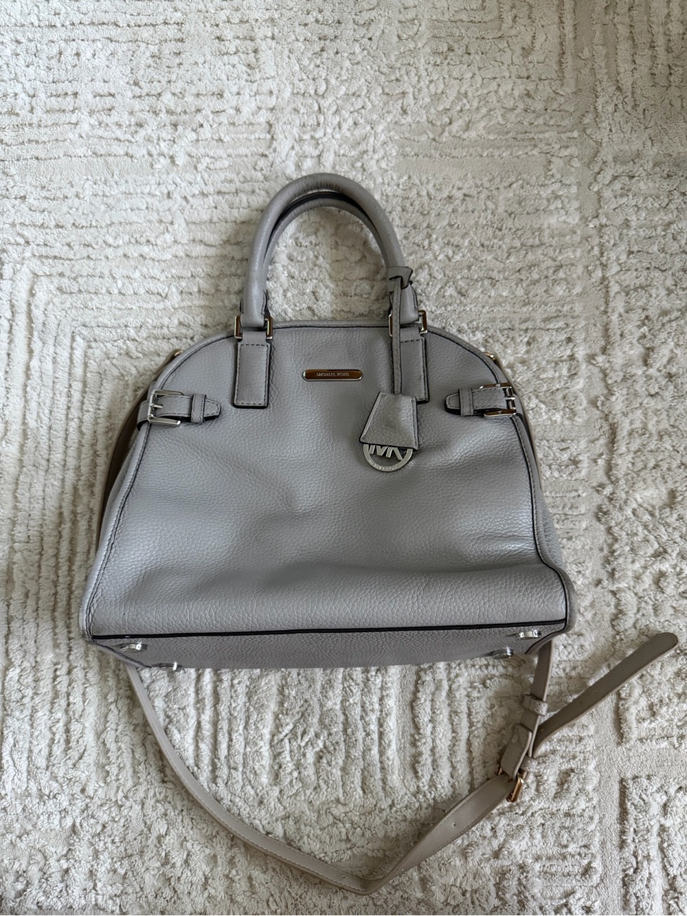 Michael Kors Light Grey Dome Satchel Crossbody Bag MK Charm Top Handle